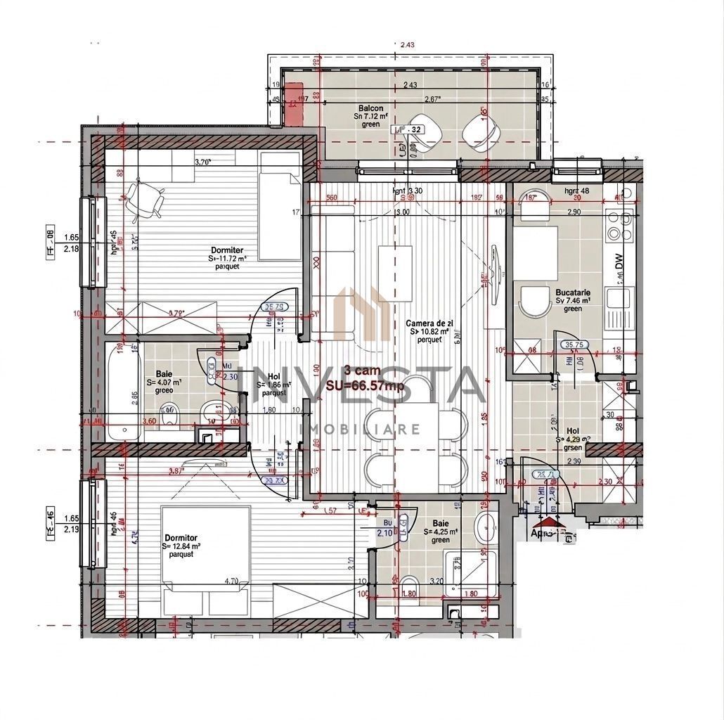 Apartament 3 camere, etaj intermediar, bloc nou, Park Lake Iulius Mall - Schiță 2