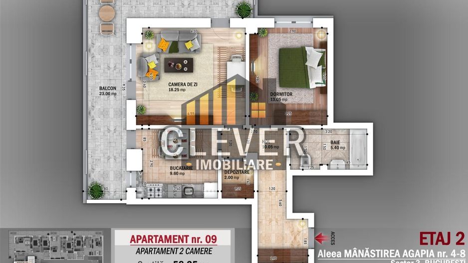 Apartament 2 camere spatios | Balcon 23 mp | 0% comision - Poză 5