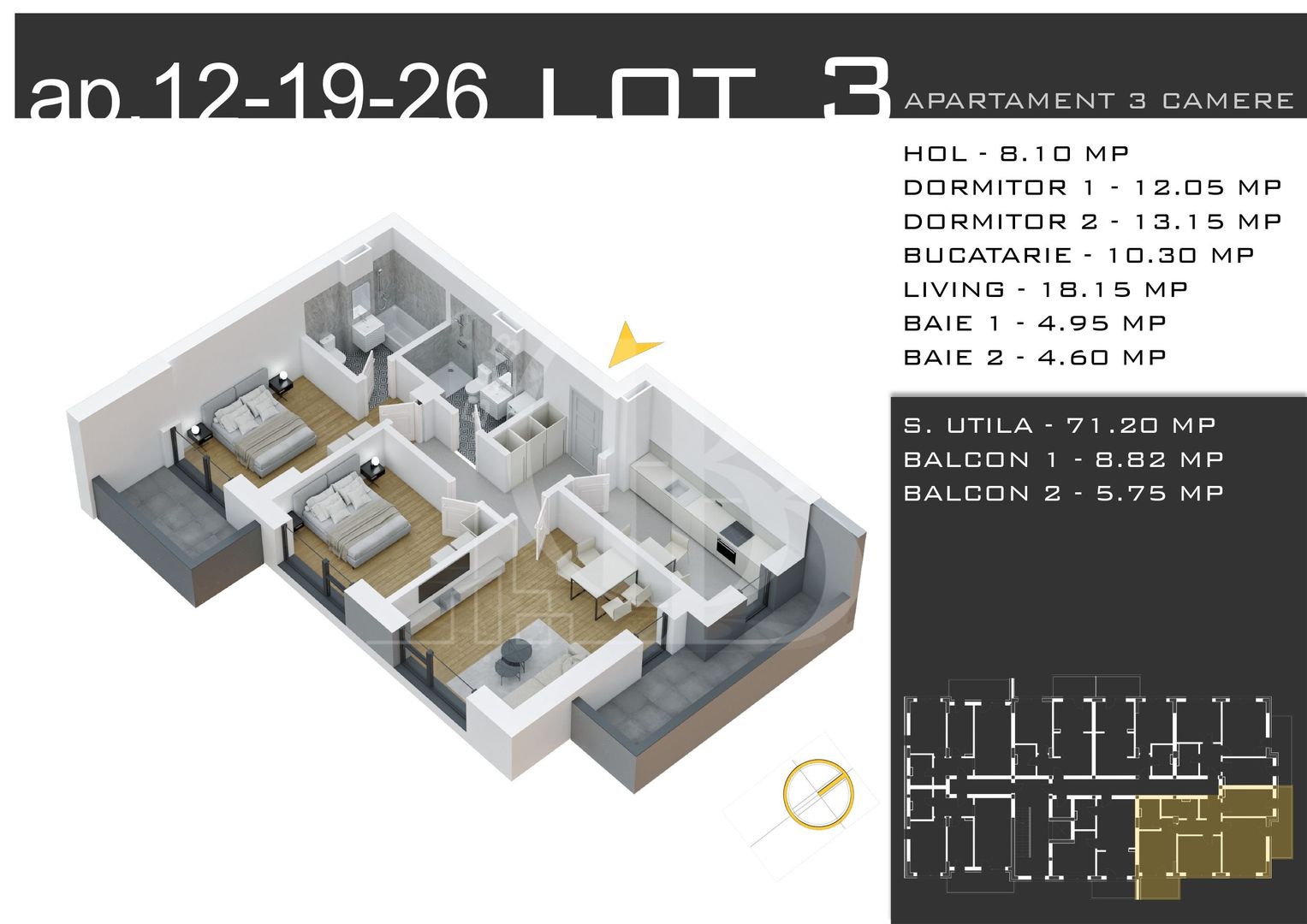 Parcare Gratuita-Theodor Pallady-3 camere-Decomandat - Schiță 1