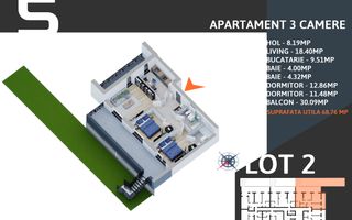 3 camere  cu gradina -parcare inclusa -finalizat - Schiță 5