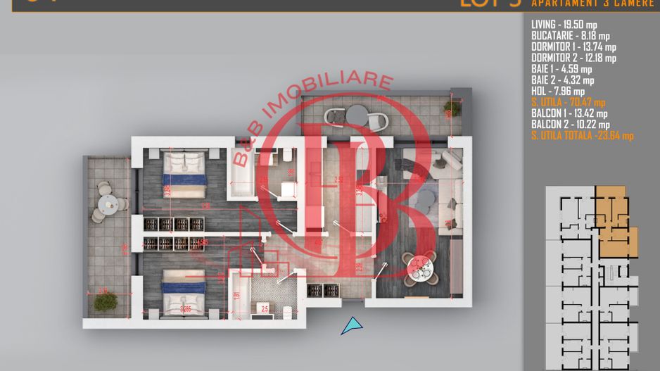 Apartament 3 camere Titan Th. Pallady-Sector 3-Metrou Teclu - Schiță 2