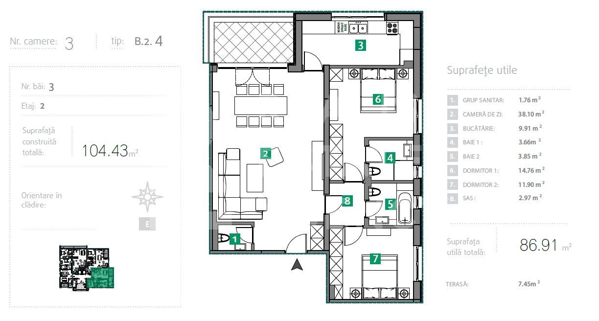 Apartament cu 3 camere, în zona Sisești, Sector 1 - Schiță 8