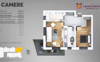 Apartament 2 camere decomandat – 55,94 mp utili + balcon 10,40 mp - Poză 15