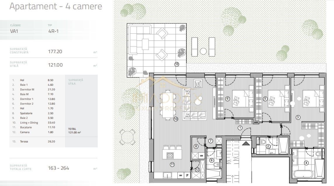 Apartament 4 cam // Curte proprie // 177.16mp // Padurea Baneasa // Pipera - Schiță 7