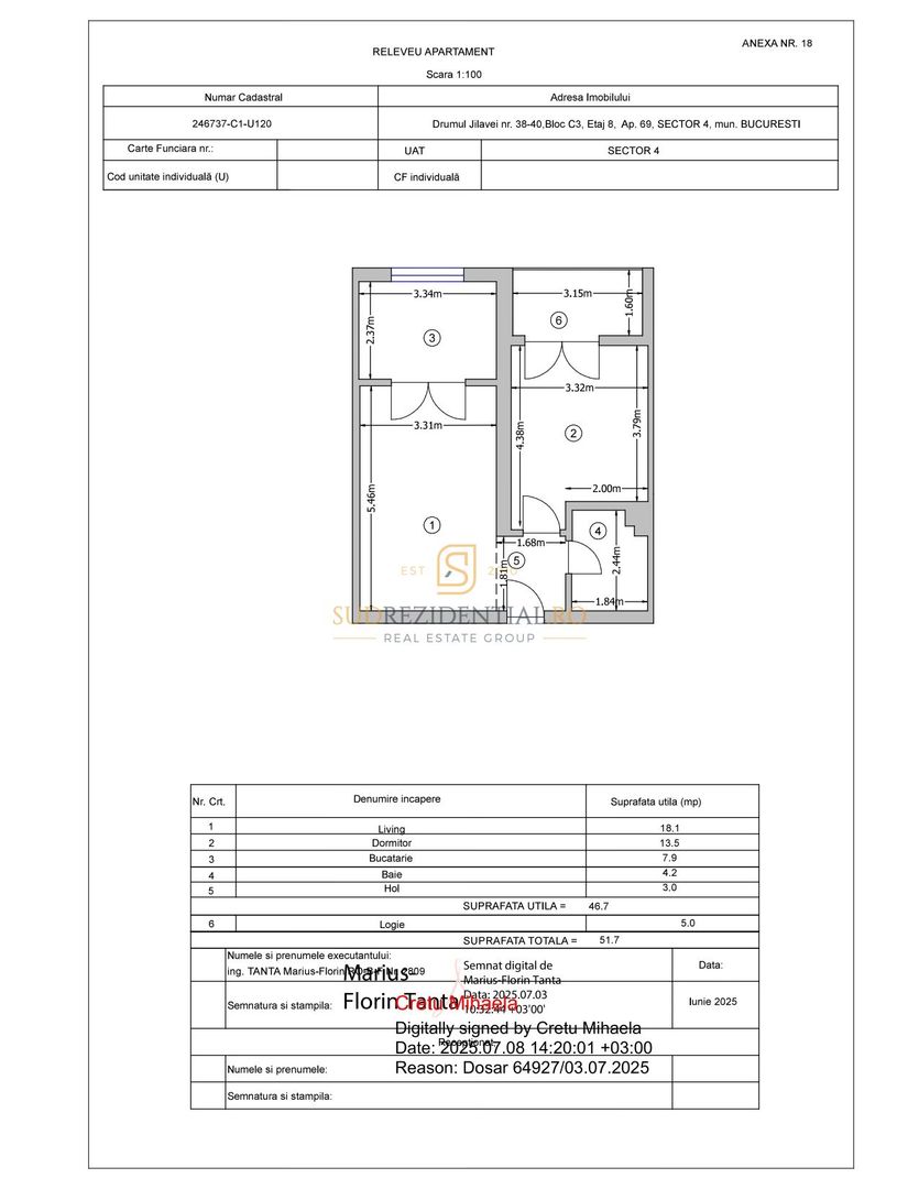 2 camere | Mobilat | Parcare | Apărătorii Patriei - Schiță 16