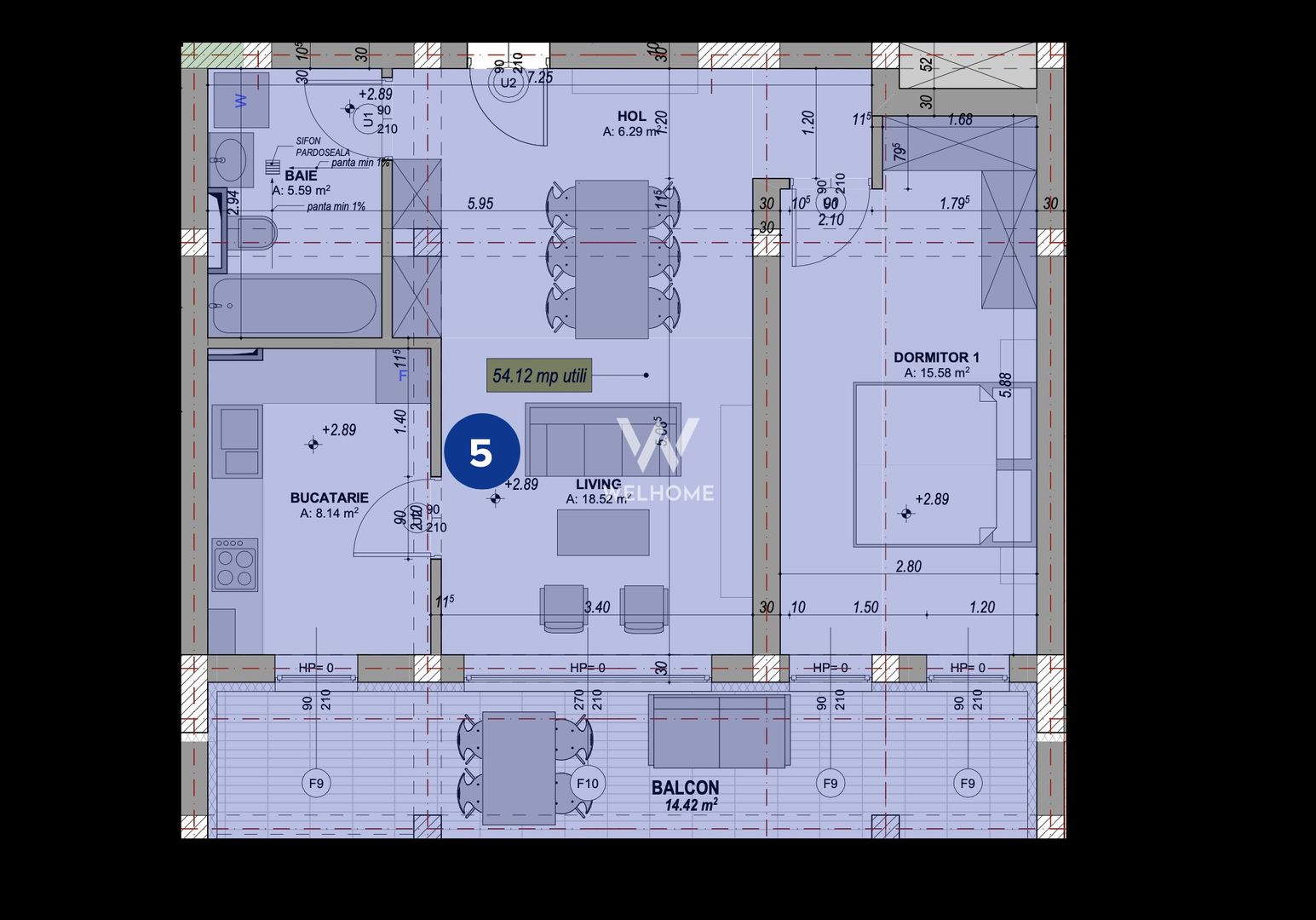 Apartament 2 camere, LA CHEIE, 54 mp, Zona Industriala VEST, Sibiu - Schiță 7