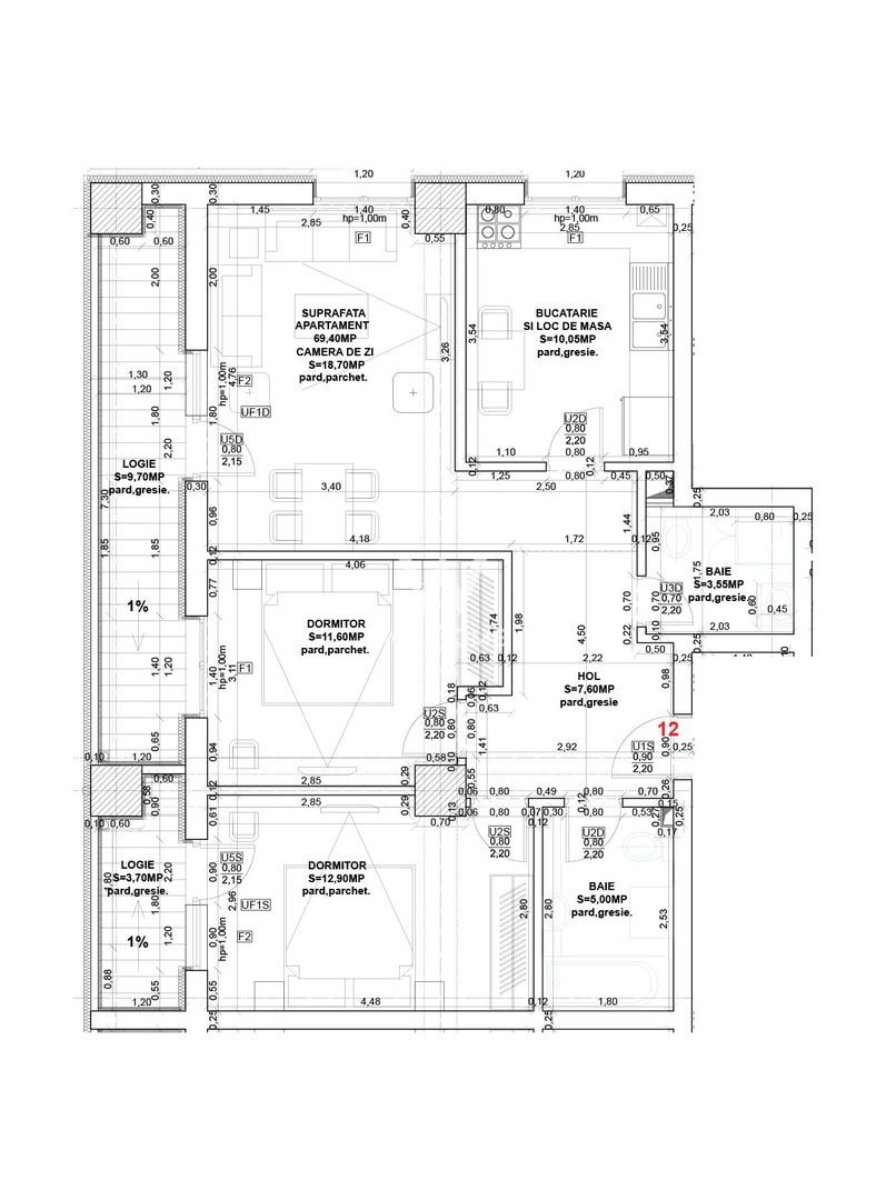 Apartament 3 camere, 2 bai, balcon mare - Sibiu - Schiță 18