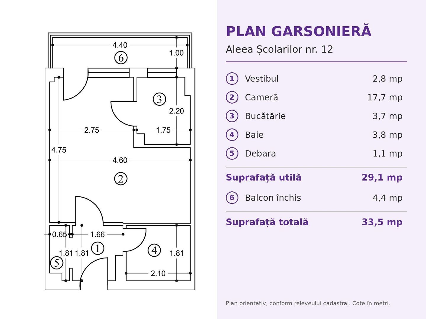 COMISION 0% - Garsoniera Aleea Scolarilor - Metrou Dristor, imobil 1980 - Schiță 14