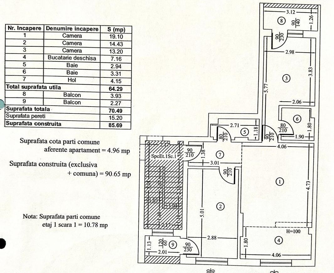 Vanzare apartament 3 camere - Chiajna Dudu - Schiță 21