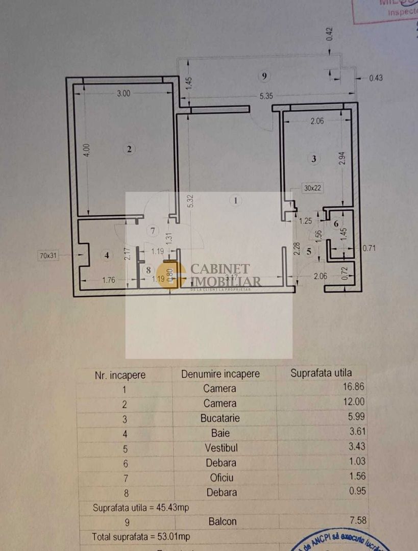 2 Camere Renovat | Etaj Intermediar | 300 m de Metrou | Mobilat-Utilat - Schiță 18