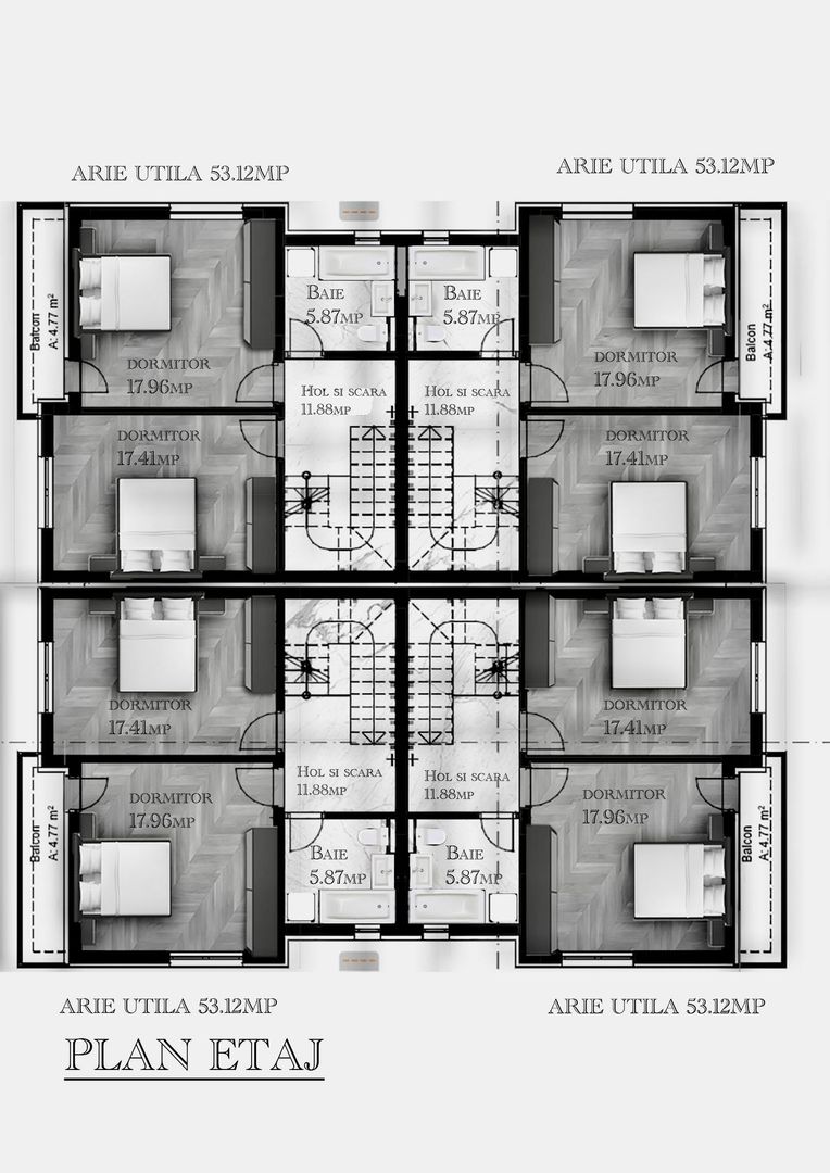 CASE TIP DUPLEX, 6 CAMERE, TOATE UTILITATILE, CENTRALA, COMISION 0% - Schiță 14