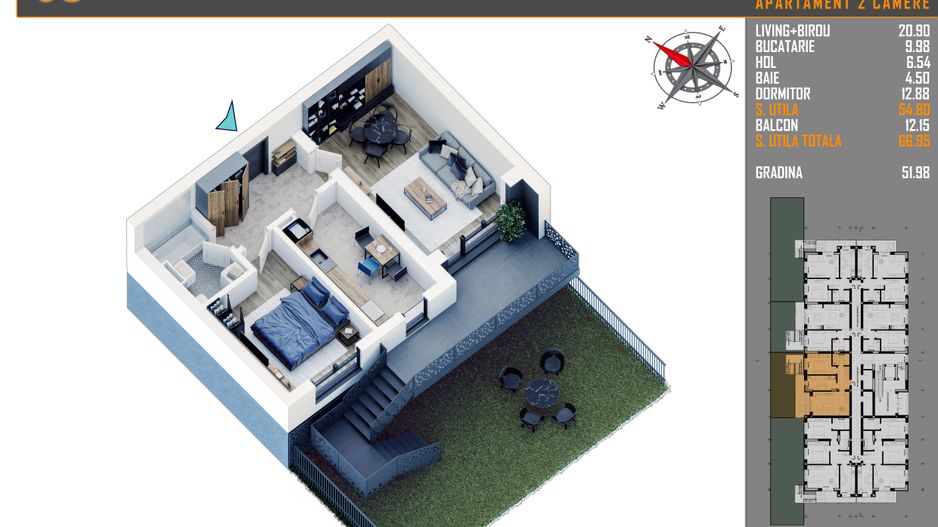 2 camere cu gradina parcare bonus metrou Nicolae Teclu - Schiță 1