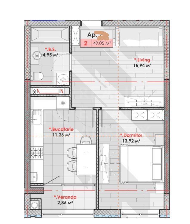 Vânzare, apartament, 2 camere, str. Calea Moșilor, Râșcani - Schiță 3