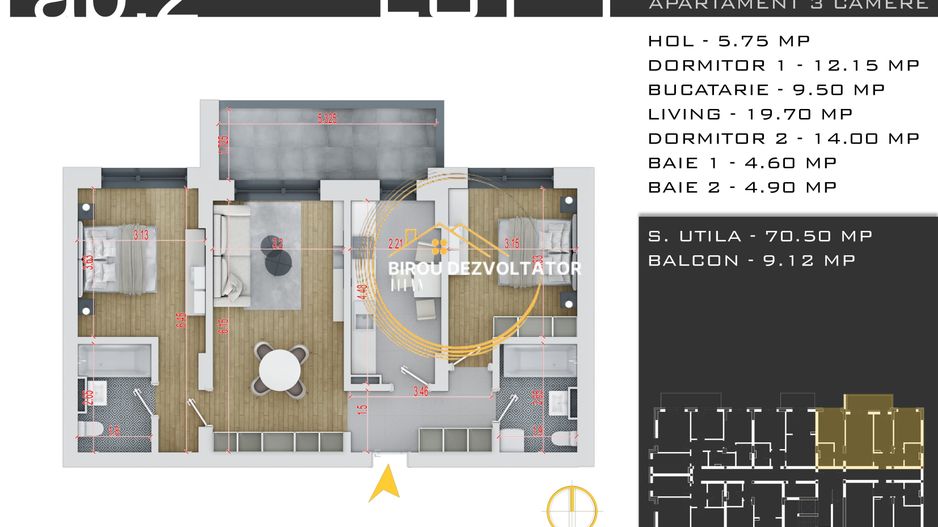 Modern 2 bai Decomandat Ansamblu modern Parcare bonus 15min de metrou - Schiță 7