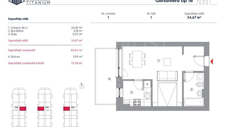 Vânzare, garsonieră tip 1 B, sector 3, HILS Titanium, București - Poză 5