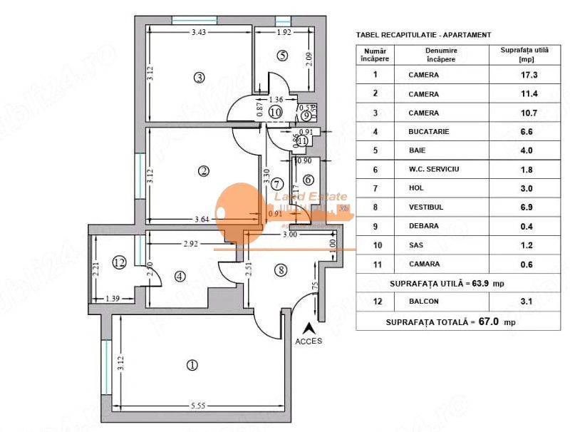 Apartament 3 camere Rahova - Schiță 1