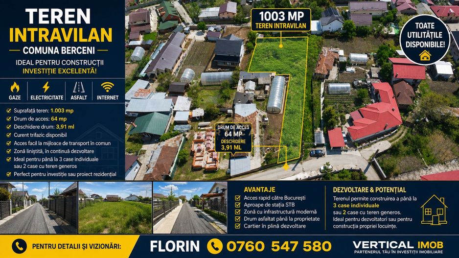 TEREN INTRAVILAN 1.003 MP – TOATE UTILITĂȚILE–IDEAL PENTRU CONSTRUCȚIE - Poză 1