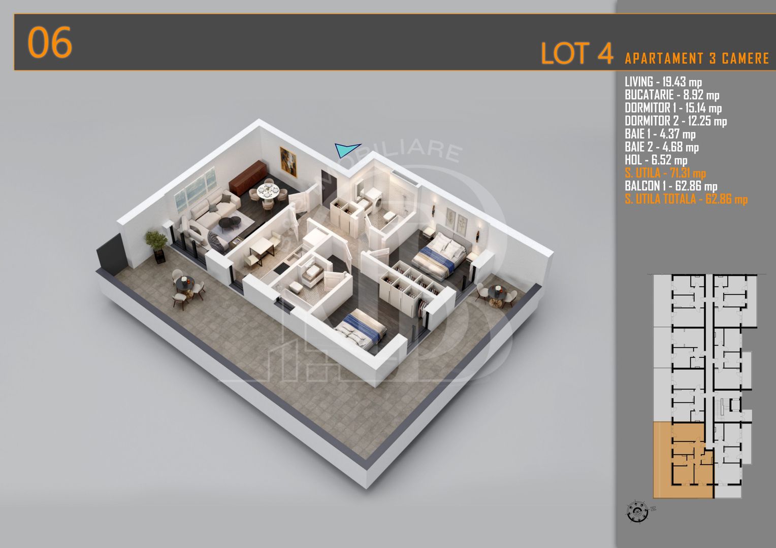 Apartament 3 camere Titan Th. Pallady-Sector 3-Metrou Teclu - Schiță 1