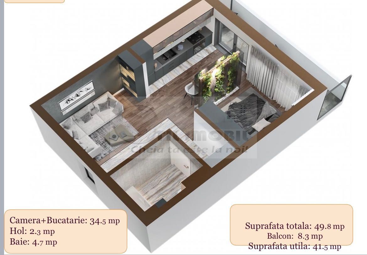 Apartament 2 camere semidecomandat, Copou Garden, 99.000 euro - Poză 8
