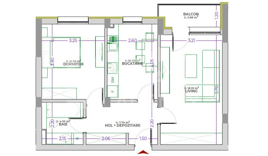 Vânzare, apartament cu 2 camere, zona Tractorul - Schiță 5