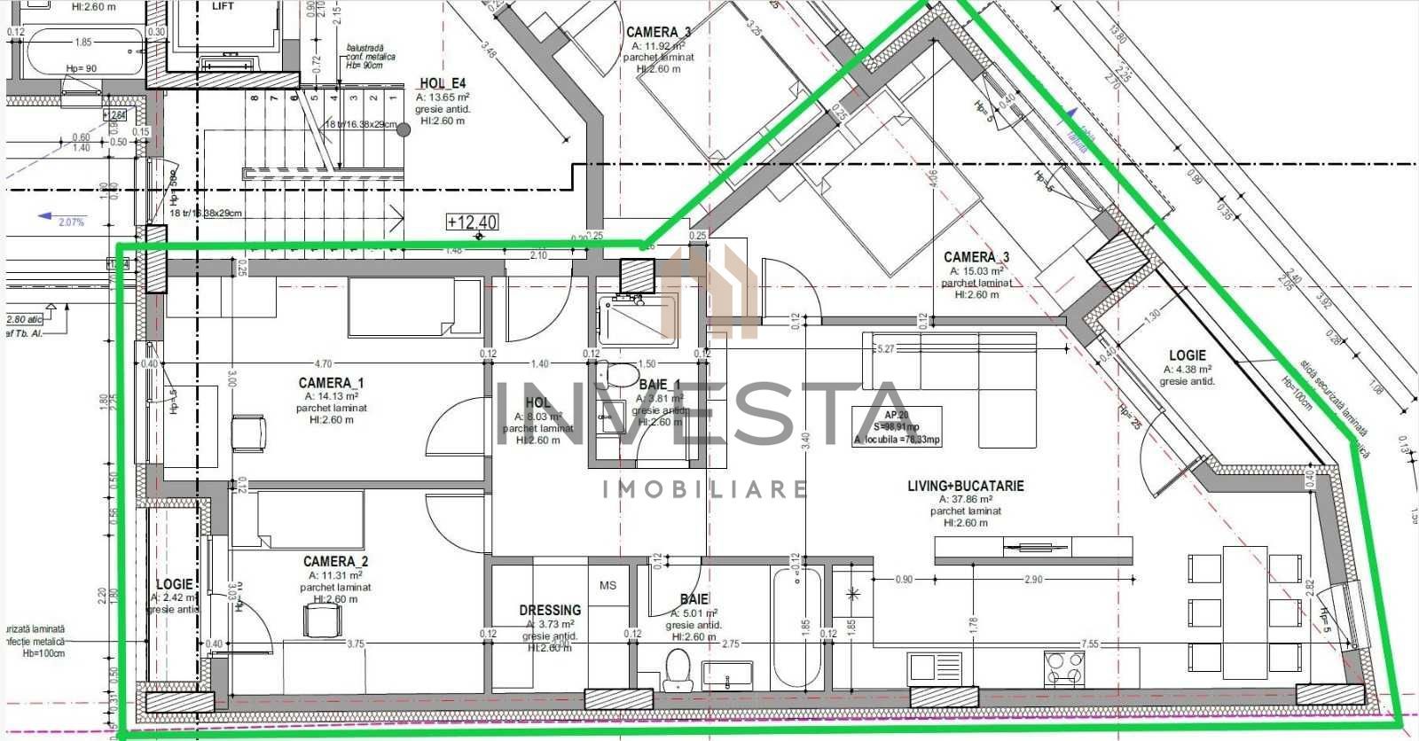 Apartament nou cu 3 camere, predare 2026, zona Centrala! Pret cu TVA! - Schiță 2