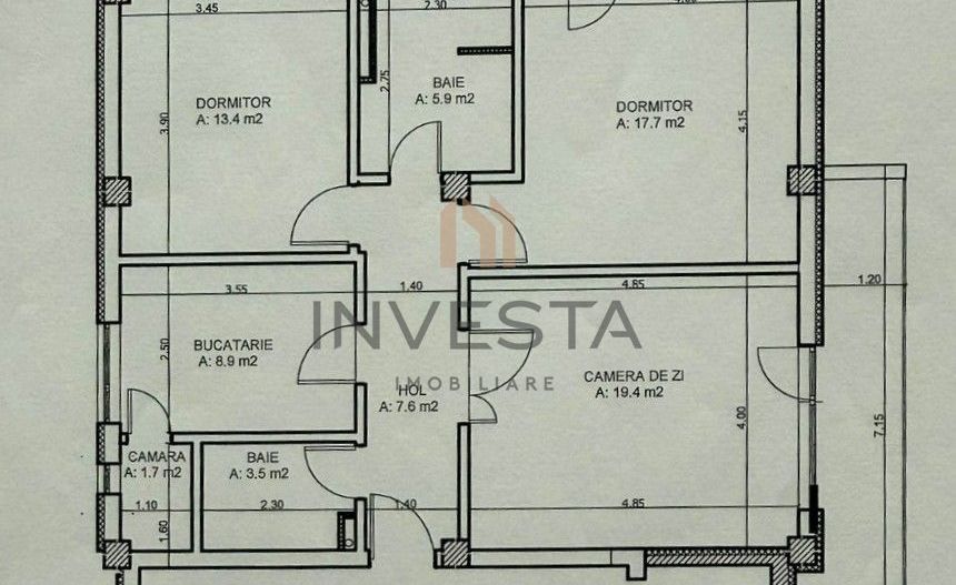 Apartament 3 camere | Etaj Intermediar | zona Buna Ziua - Schiță 13