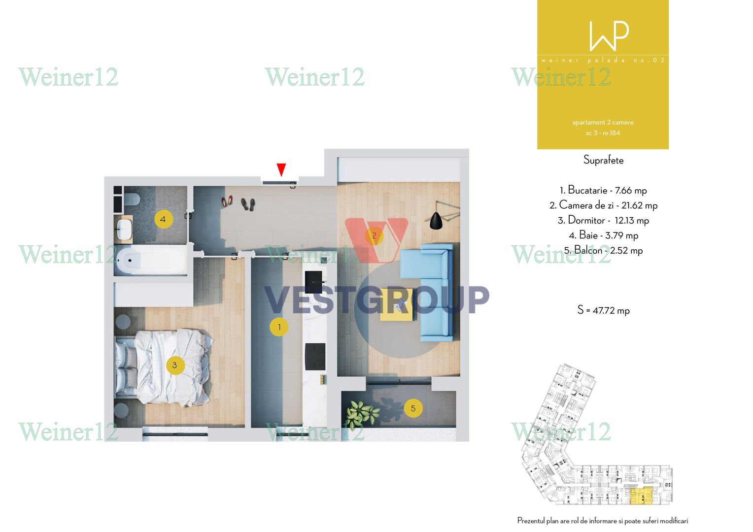 Apartament 2 Camere Direct Dezvoltator Weiner2 VestGroup Stradal - Poză 10