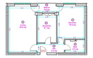 Apartament 2 camere cu bucatarie inchisa- Selimbar zona Lidl. - Schiță 4