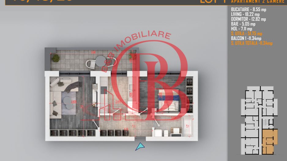 Apartament decomandat 2 camere -Titan Pallady Metrou Teclu - Schiță 1