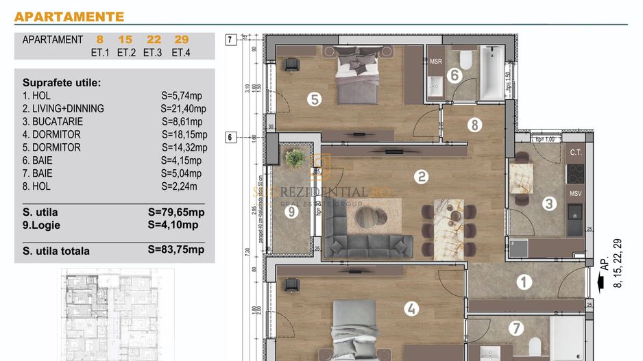 Apartament nou de vanzare - 3 camere, zona Bd. Brancoveanu, Sector 4 - Schiță 7