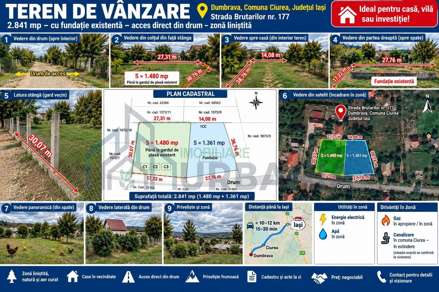 Teren cu temelie de casă 130 m2, strada Brutarilor nr. 177, Dumbrava, Ciurea, Iași - Poză 1