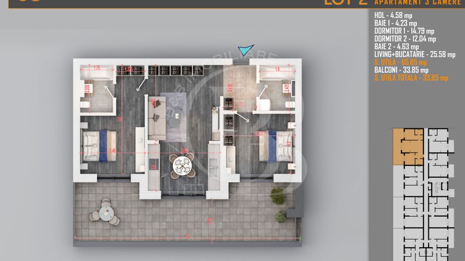Apartament 3 camere Modern Titan Th. Pallady-Sector 3 - Schiță 1