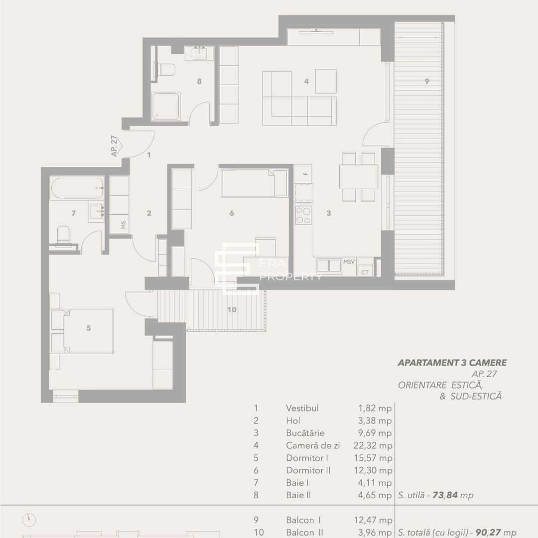 Apartament 3 camere – intabulat– Bloc cu lift și boxă – Sibiu - Schiță 10