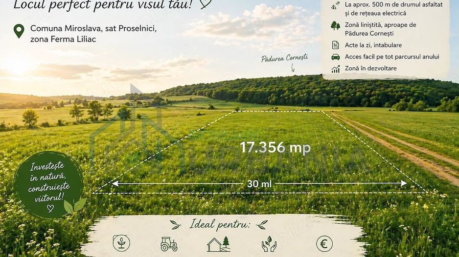 Teren extravilan 1,7 ha în Miroslava, sat Proselnici, zona Ferma Liliac - Poză 1