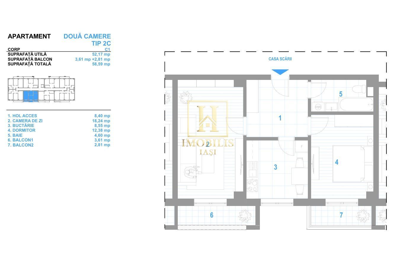 Apartament 2 camere NOU INTABULAT 58 mp Bucium 99700 euro - Poză 8