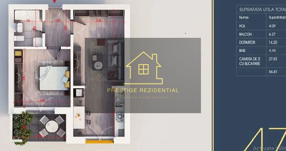 Apartament 2Camere,Ideal Investitie ,Incalzere Pardoseala,Titan-Auchan - Schiță 3