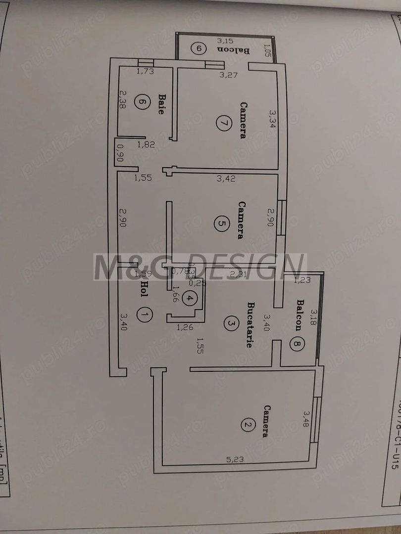 Apartament 3 camere decomandat cu centrala - Schiță 10