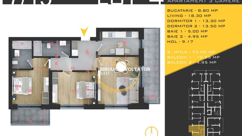Modern Decomandat 2 bai 2 balcoane Metrou Teclu Pallady ikea titan - Poză 4
