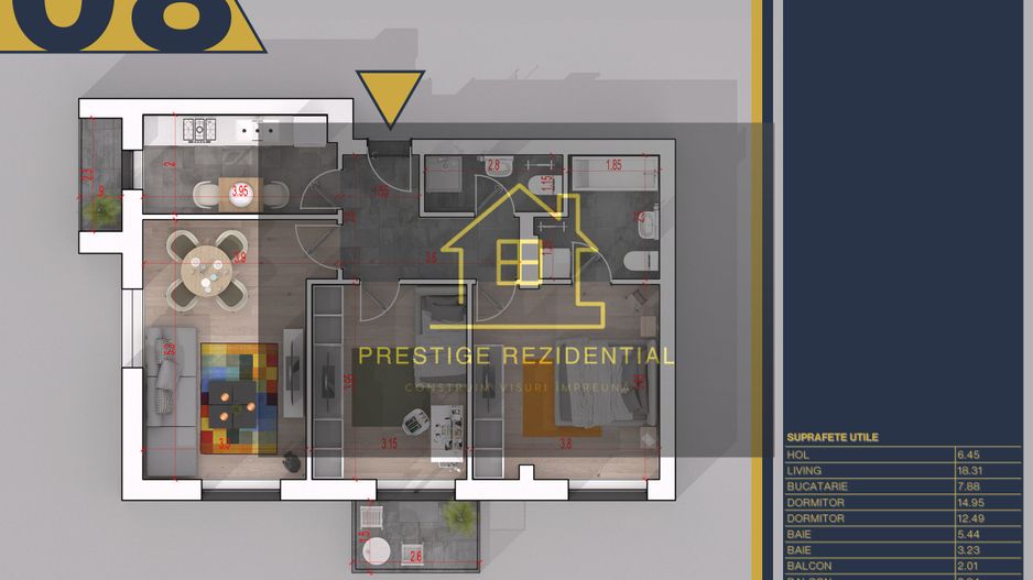 Apartament 3 Cam-Finalizat- Direct Dez- Comision 0 %- Metrou Teclu - Schiță 3