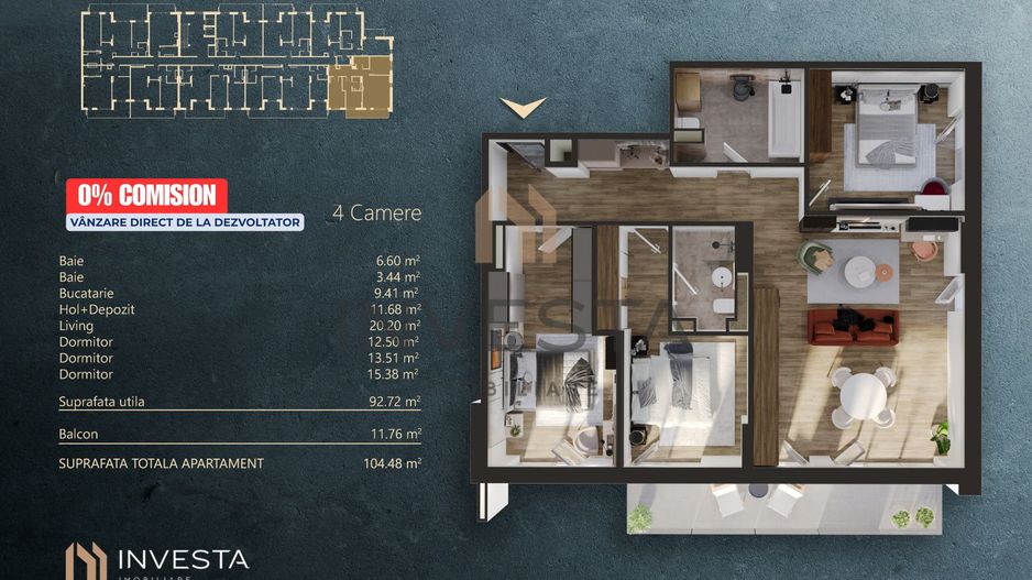 NOU pe Piata - 0% Comision -  Apartament 4 camere - cladire nZEB - Schiță 2