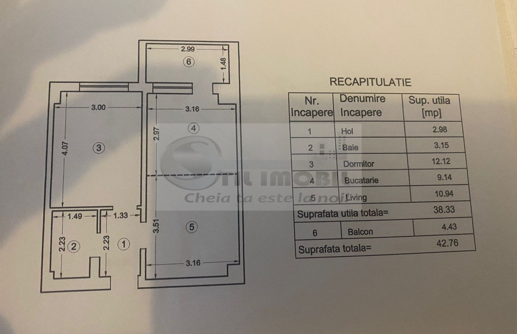 Apartament 2 camere • 42,76 mp • Bucium – în spate la Lidl - 85.000 € - Schiță 7