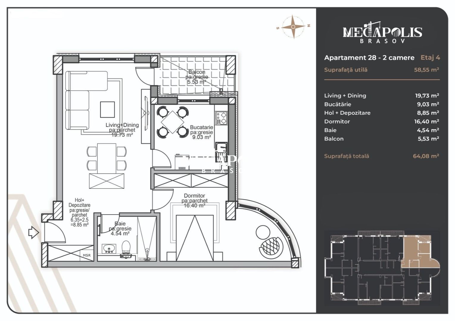 Apartament 2 camere |  Coresi |  Platǎ Tranșe | Credit - Poză 3