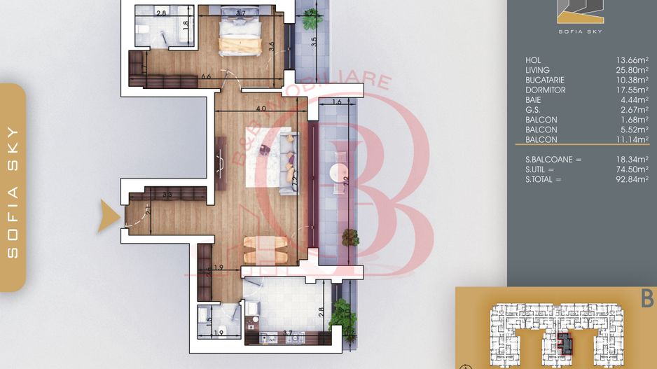 Apartament 2 camere cu 2 bai Bloc Finalizat Theodor Pallady - Schiță 2