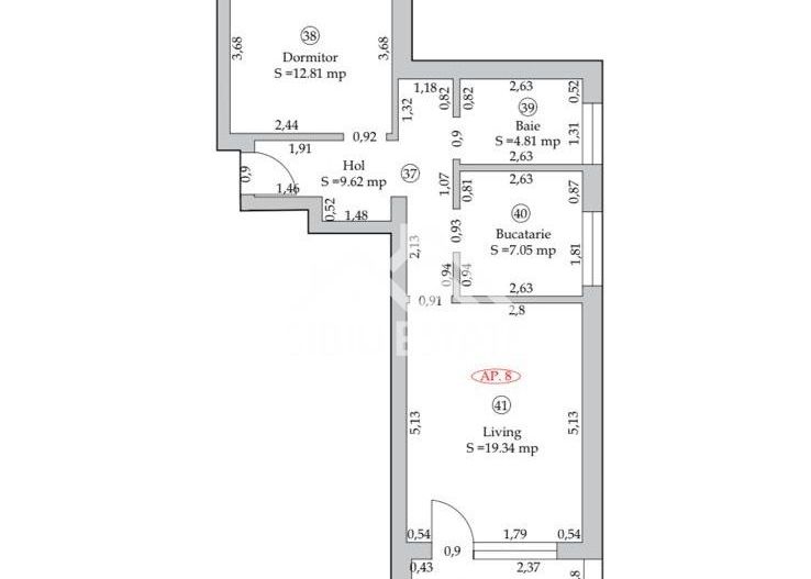 Apartament 2 camere, 54 mp + balcon 6 mp,la 10 min de centrul Sibiului - Schiță 10