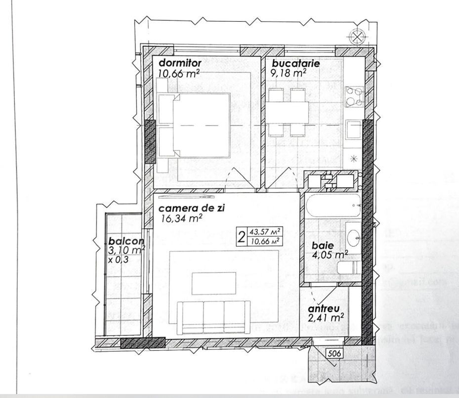 Vânzare, apartament, o cameră, str. Poștei, Râșcani - Schiță 2