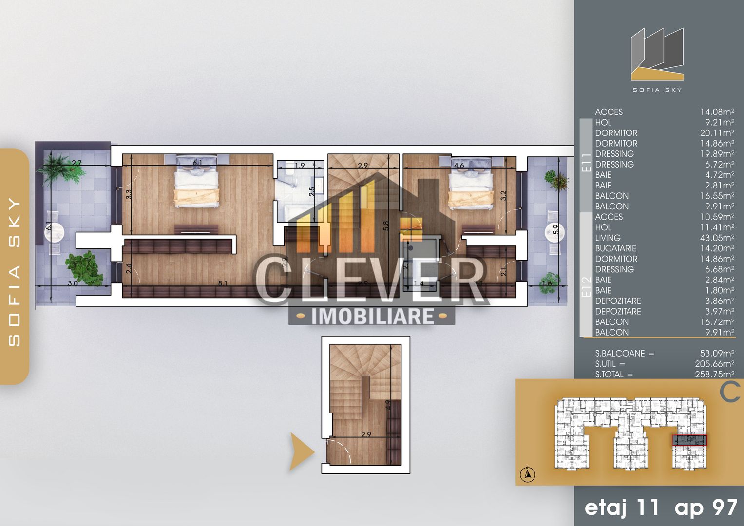 Penthouse duplex 4 cam 258 mp, lift privat, Pallady - Poză 5