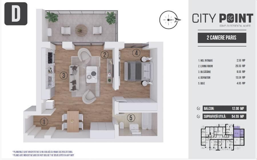 Apartament 2 camere premium - City Point Aviatiei  - Balcon generos - Poză 1