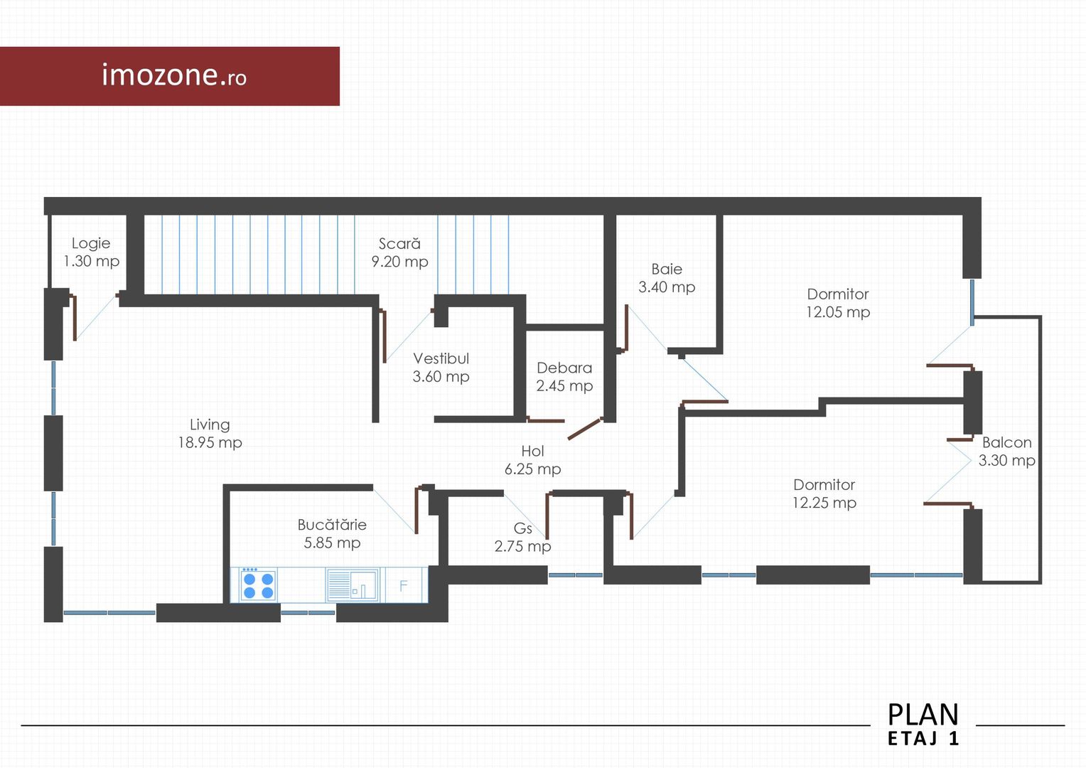 Apartament 3 cam., 2 bai, 2 balc., bloc nou, finisat la cheie, centrala termica - Schiță 17