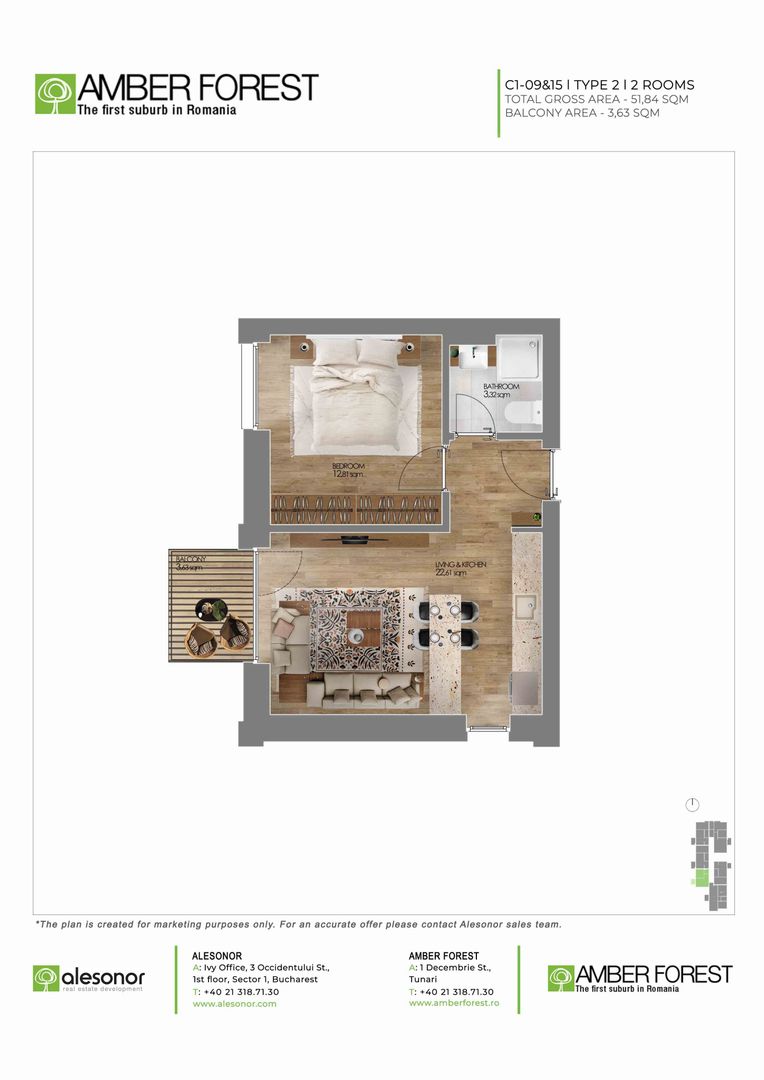 Apartament cu 2 camere in Amber Forest - Poză 12