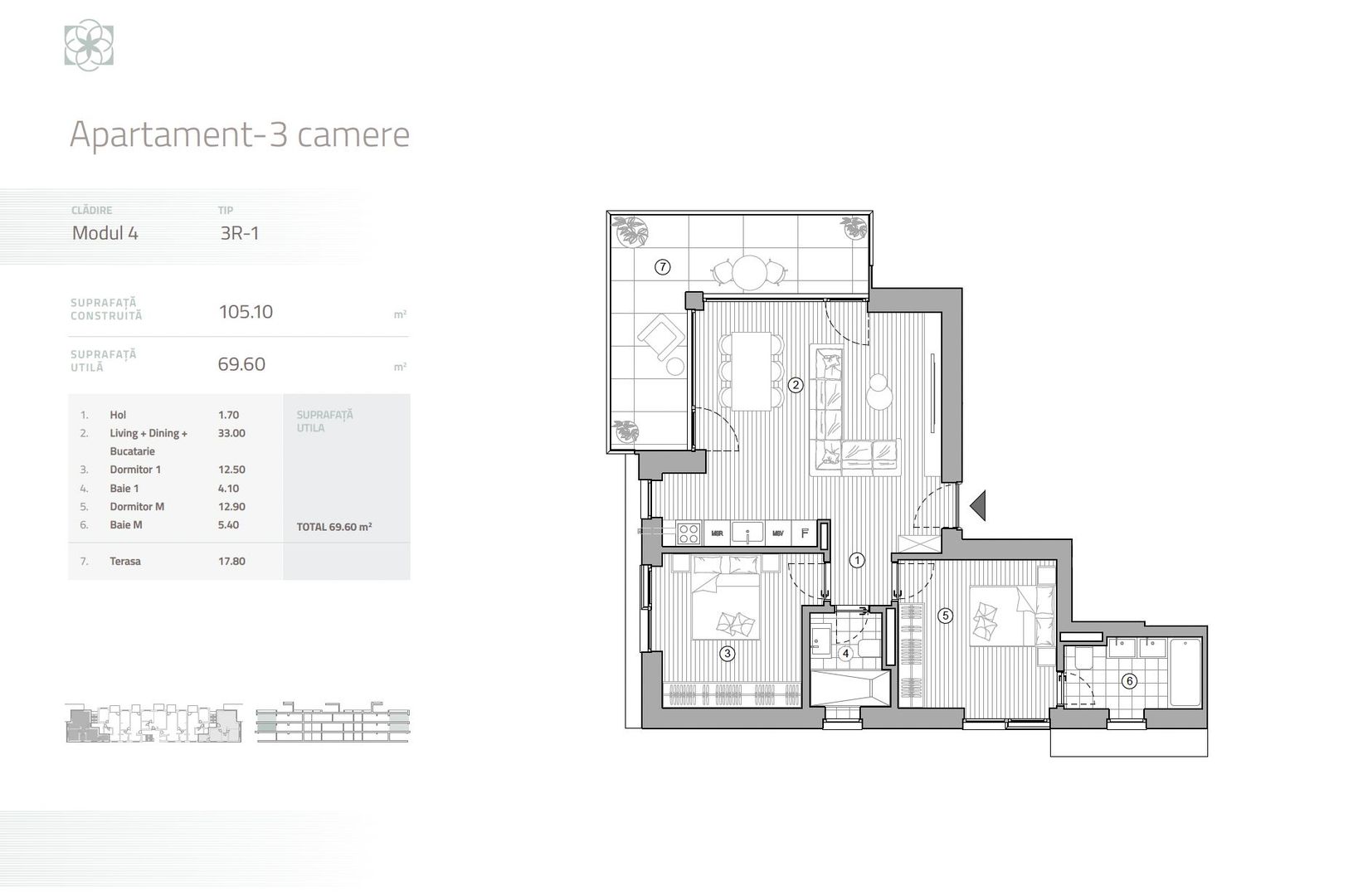 Apartament 3 camere | Proiect Nou | Gated-Community | Pipera - Schiță 3